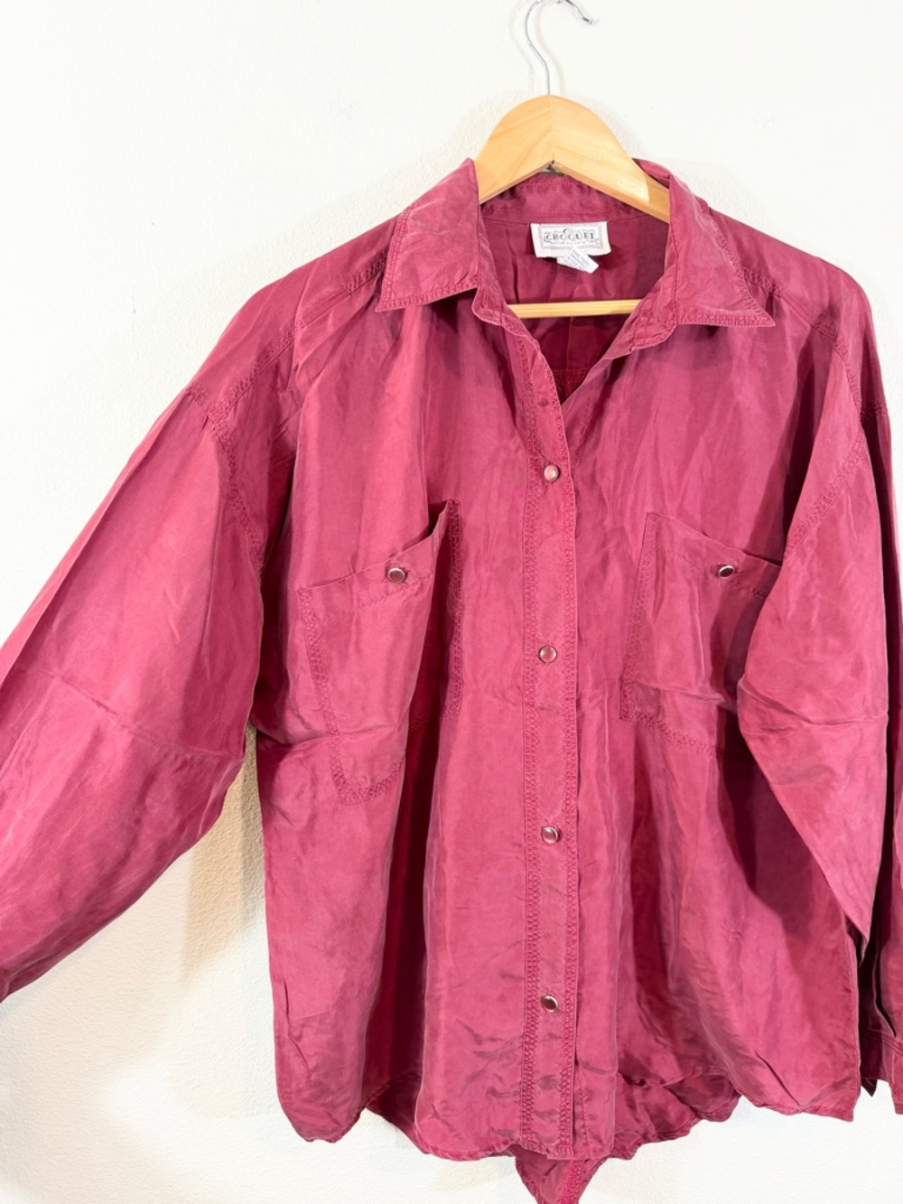 Vintage Croquet Club Silk Button Up Blouse Size M Cranberry Red Long Sleeve - Picture 2 of 10